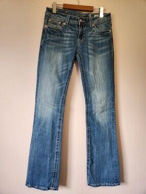 Miss Me Y2K McBling Rhinestone Butterfly Flap Pocket Bootcut Jeans 30
